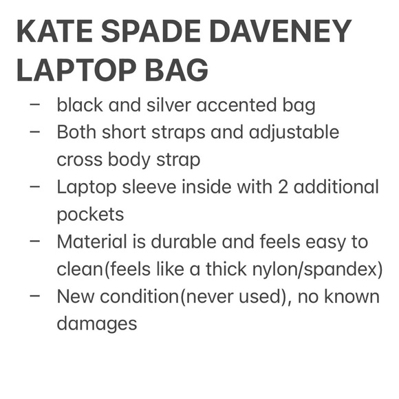 Kate Spade New York Nylon Laptop Work Bag | Black | With Strap - Picture 11 of 11